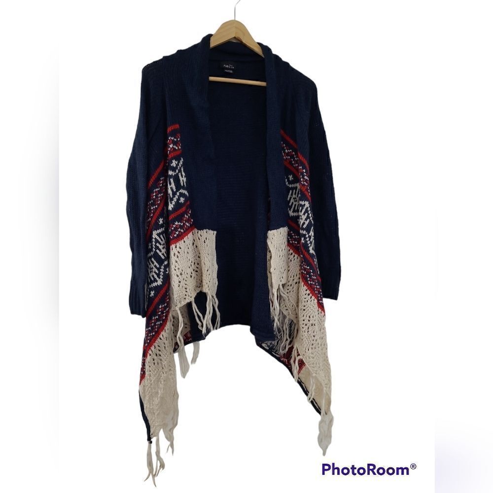 Rue21 cardigan red white blue sweater tassels size small womens